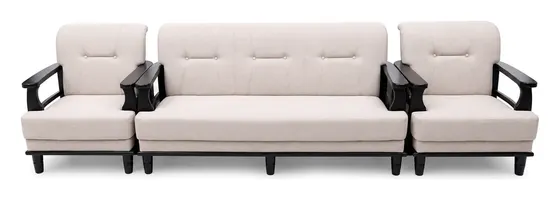 Sofa Set 3+1+1, Cream with Black Wooden Frame
