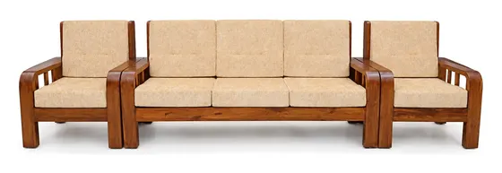 Sofa Set 3+1+1, Beige, Wooden Frame